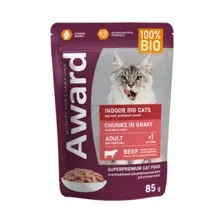 Влажный корм для кошек AWARD Indoor Big Cats Кусочки в соусе говядина пауч 85 г 