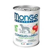 Влажный корм для собак MONGE Monoprotein Fruits паштет кролик с яблоком консервы 400 г (70014328)