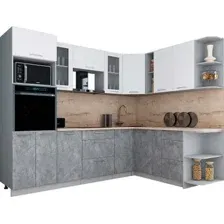 Готовая кухня Интерлиния Мила Gloss 1.88x2.6 правая (белый софт/керамика/травертин серый)