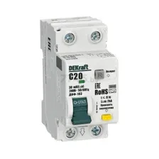 Дифавтомат DEKRAFT ДИФ-103 1P+N 20А тип AC 30мА C 6кА (16312DEK)