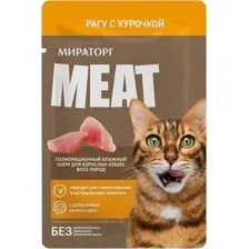 Консервированный корм для кошек Мираторг Meat для взрослых кошек всех пород рагу с курочкой (28x75г)