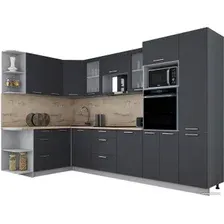 Готовая кухня Интерлиния Мила Gloss 1.68x3.2 левая (графит софт/графит софт/травертин серый)