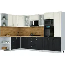 Готовая кухня Интерлиния Мила Шато 1.68x3.2 ВТ LV (белый/черный/дуб бунратти)
