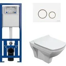 Унитаз подвесной Cersanit Carina New Clean On с инстал. Link Pro (с кнопкой Twins 63535 белый/золото