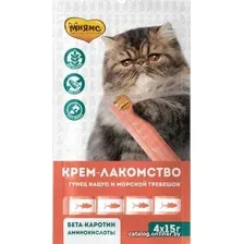Лакомство для кошек Мнямс Крем-лакомство с тунцом Кацуо и морским гребешком 15 г (4 шт)