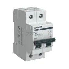 Автоматический выключатель GENERICA ВА47-29М 2P 6А C 4,5кА (MVA21-2-006-C-G)