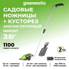 Кусторез + ножницы Greenworks 1600207 (с АКБ)