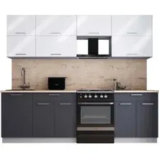 Готовая кухня Интерлиния Мила Gloss 60-25 (белый глянец/графит софт/травертин серый)