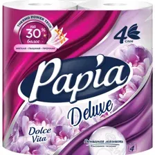 Туалетная бумага Papia Deluxe, Дольче Вита, четырехслойная, 4 рулона