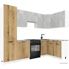 Готовая кухня ВерсоМебель Эко-1 1.4x2.6 правая (бетонный камень/дуб эвок прибрежный/ст.мрамор)