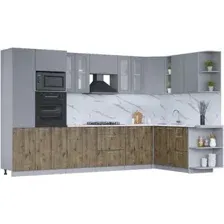 Готовая кухня Интерлиния Мила 1.88x3.4 правая (серебро/дуб веллингтон/белый гранит)
