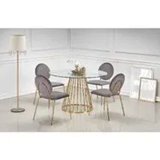 Кухонный стол Halmar Liverpool 120x120 (прозрачный/золотой)