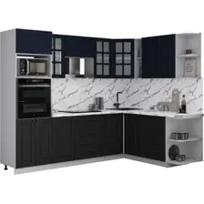 Готовая кухня Интерлиния Мила Деко 1.88x2.6 PR (черный/индиго/белый гранит)
