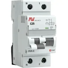 Дифференциальный автомат EKF Averes DVA-6 2P 25А 30мА(C)6кА тип AC rcbo6-1pn-25C-30-ac-av