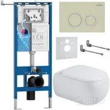 Унитаз подвесной Roxen Titan в комплекте с инсталляцией StounFix Dual Fresh 6 в 1 967211 (кнопка: бежевая)