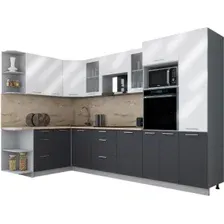 Готовая кухня Интерлиния Мила Gloss 1.68x3.2 левая (белый глянец/графит софт/травертин серый)