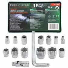 RockFORCE - Набор головок коротких 15 пр. в ложементе (10,12-15,17,19,21,22,24, 27,30,32мм, вороток Г-образный 1/2" 250мм, кардан 1/2") / RF-4159