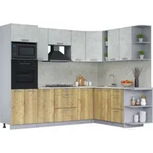 Готовая кухня Интерлиния Мила Лайт 1.88x2.6 правая (бетон лайт/дуб золотой/опал светлый)