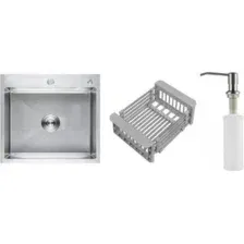 Кухонная мойка Schtoff Best Premium Silver 5550 + коландер KR-1 GREY + дозатор SD-1 SILVER