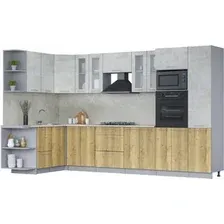 Готовая кухня Интерлиния Мила 1.68x3.4 левая (бетон лайт/дуб золотой/опал светлый)