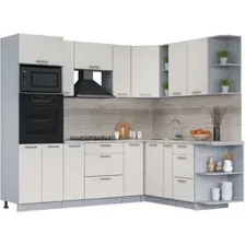 Готовая кухня Интерлиния Мила Лайт 1.88x2.4 правая (персидский жемчуг/перс. жемчуг/травертин серый)