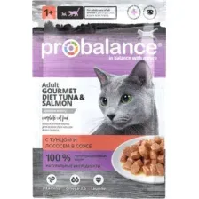 Влажный корм для кошек ProBalance Gourmet Diet с тунцом и лососем в соусе (85г)