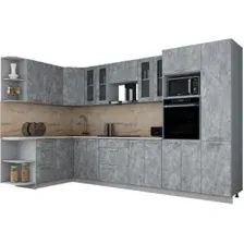 Готовая кухня Интерлиния Мила Gloss 1.68x3.4 левая (керамика/керамика/травертин серый)
