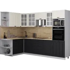 Готовая кухня Интерлиния Мила Деко 1.68x2.8 LV (черный/белый/дуб бунратти)