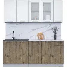 Готовая кухня Интерлиния Мила 19 (белый платинум/дуб веллингтон/белый гранит)