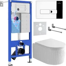 Унитаз подвесной Roxen Royal Matt в комплекте с инсталляцией StounFix Dual Fresh 6 в 1 968213 (кнопка: хром глянцевый)