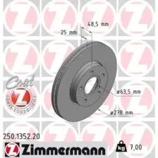 Тормозной диск ZIMMERMANN 250.1352.20 вентилируемый , передняя ось
