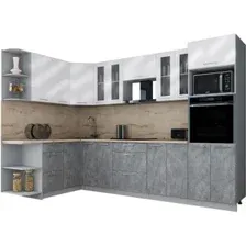 Готовая кухня Интерлиния Мила Gloss 1.68x3.0 левая (белый глянец/керамика/травертин серый)