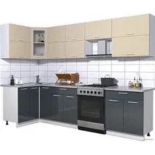 Готовая кухня Интерлиния Мила Gloss 60-12x29 (ваниль/асфальт глянец)