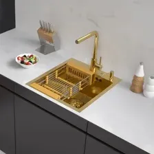 Кухонная мойка ARFEKA Eco AR мойка 450500, коландер, дозатор Gold