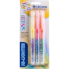 Набор текстовыделителей Crown Multi Hi-Lighter двухсторонний H2-1000-B/3 (3 шт, ассорти)