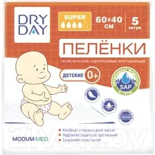 Набор пеленок одноразовых детских Modum Dry Day Super 60x40 (5шт)