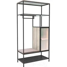 Стеллаж Hype Mebel Босс 120x200 (черный/древесина белая/велюр серый)