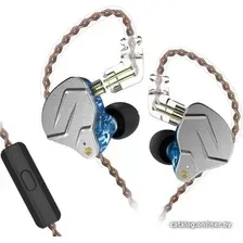 Наушники KZ Acoustics ZSN Pro (с микрофоном, серебристый/синий)