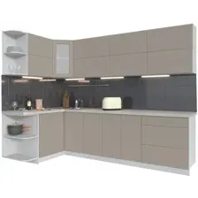 Готовая кухня Интерлиния Мила Матте 1.5x2.8 А правая (луна-луна-травертин серый)