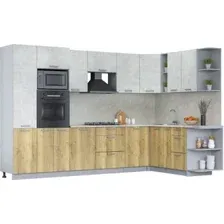 Готовая кухня Интерлиния Мила Лайт 1.88x3.2 правая (бетон лайт/дуб золотой/опал светлый)