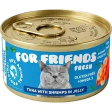 Влажный корм для кошек For Friends Беззерновой Контроль веса. Тунец, креветка, тыква в желе (85г)