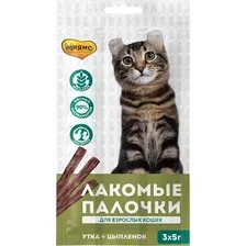 Лакомство для кошек Мнямс Лакомые палочки с цыпленком и уткой / 0055