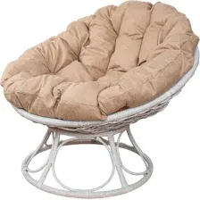 Кресло садовое M-Group Папасан Home / 12860101 (белый ротанг/лен подушка)