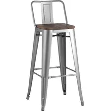 Стул Stool Group Tolix со спинкой YD-H765E-W YG-15 (серебристый матовый/темное дерево)