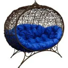 Садовый диван M-Group Улей на ножках 11220210 (коричневый ротанг/синяя подушка)