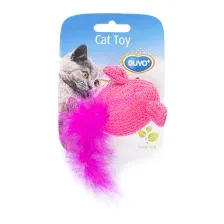 Игрушка для кошек Duvo Plus Мышка с хвостом из перьев / 1717021 (розовый)