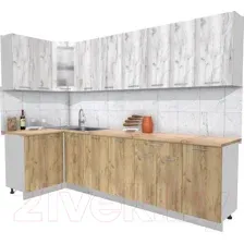 Готовая кухня Интерлиния Мила 12x28 (дуб белый-дуб золотой-дуб бунратти)