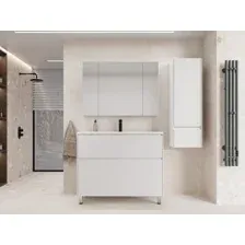 Symbolite Тумба с умывальником Лима 100 Line Plus 2 ящика + Line 100x48 (белый матовый)