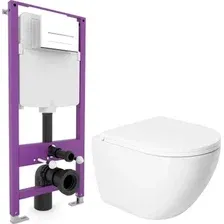 Унитаз подвесной Saniteco KW-9003W Single (безободковый) + Triton Pro EVO815N (с кнопкой белый, матовый)