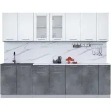 Готовая кухня Интерлиния Мила 27 (белый платинум/бетон портленд/белый гранит)